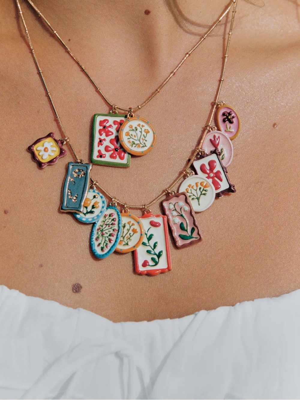 Zara Gold-Tone Multicolor Floral Charm Necklace
